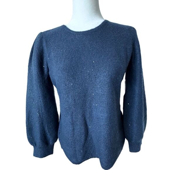 Chico’s Y2K Sequin Pullover Puff Sleeve Midnight Blue Sweater SZ S NWT - Picture 9 of 9